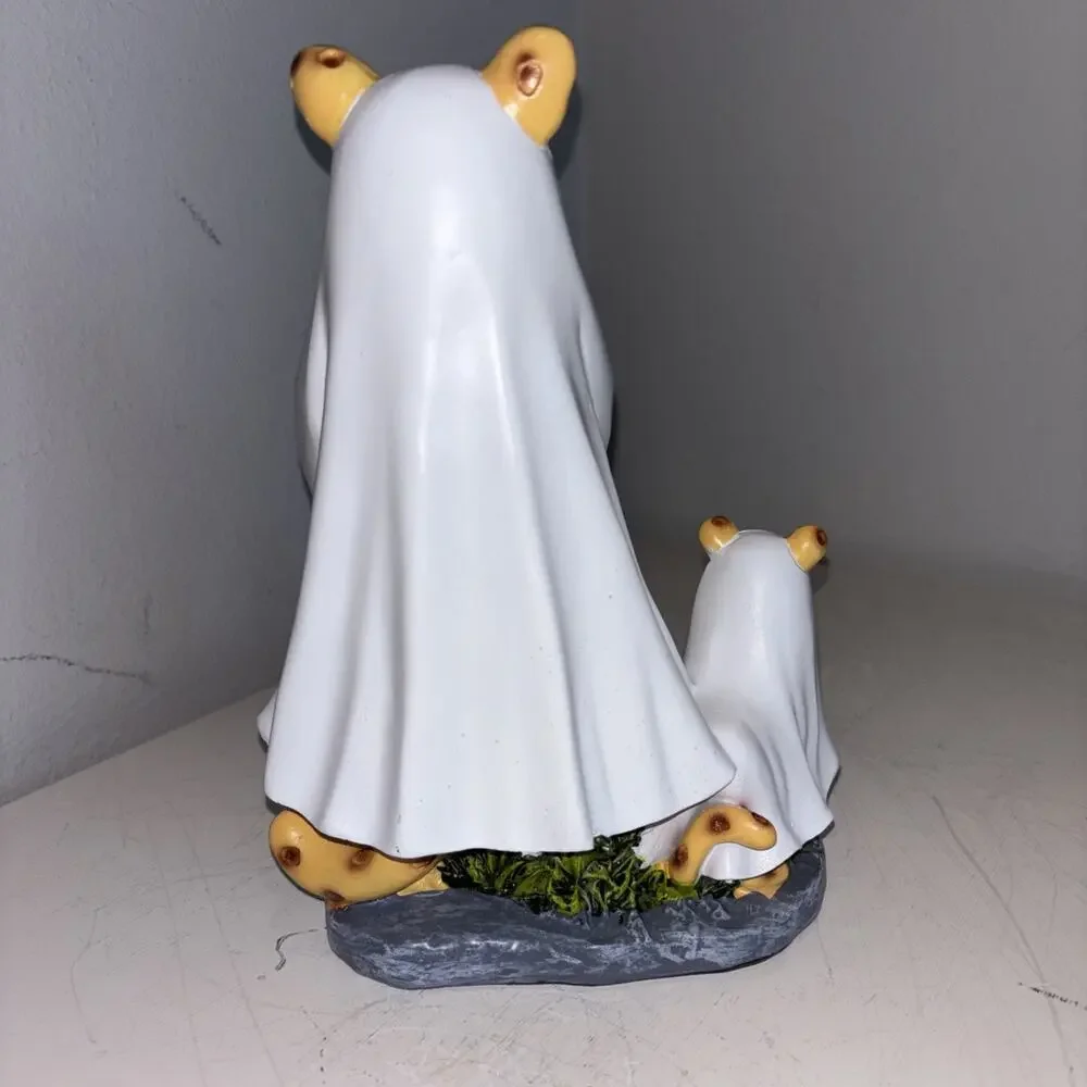 Cat Ghost Walking Dog with Coffee Halloween Figurine Cheetah Bat Spotted Tails